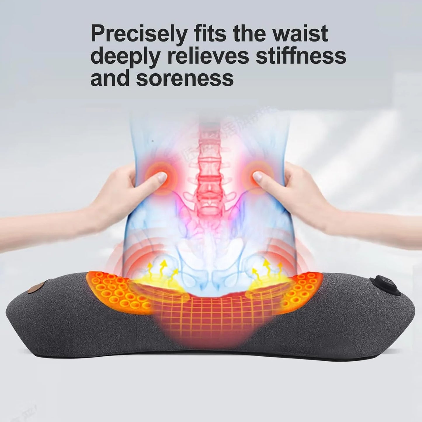 Triple Fusion Back Massager, Electric Lumbar Support Pillow Heat Vibration Massage Lower Back Spine Decompression Device, for Pain Relief Deep Tissue