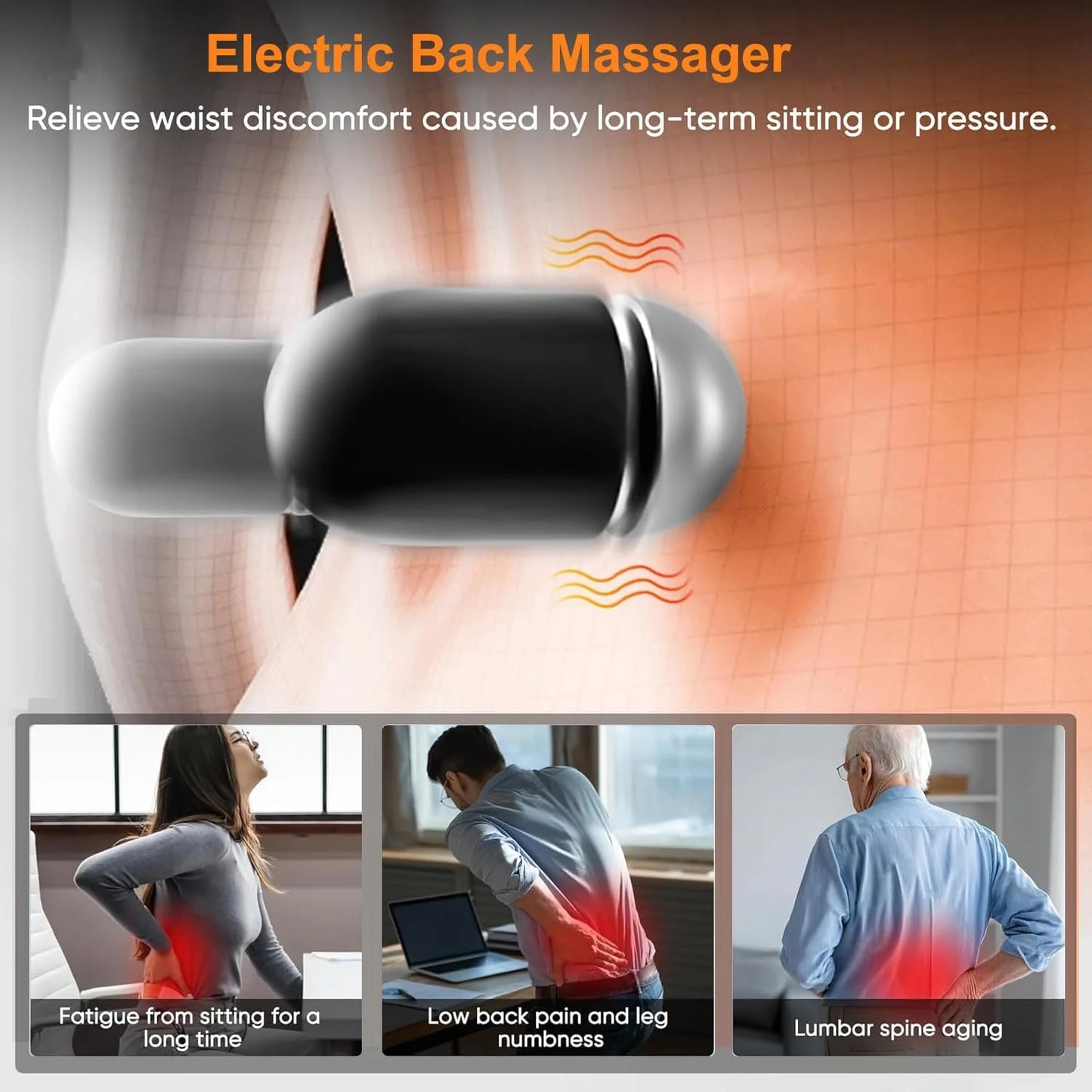 Triple Fusion Back Massager, Electric Lumbar Support Pillow Heat Vibration Massage Lower Back Spine Decompression Device, for Pain Relief Deep Tissue